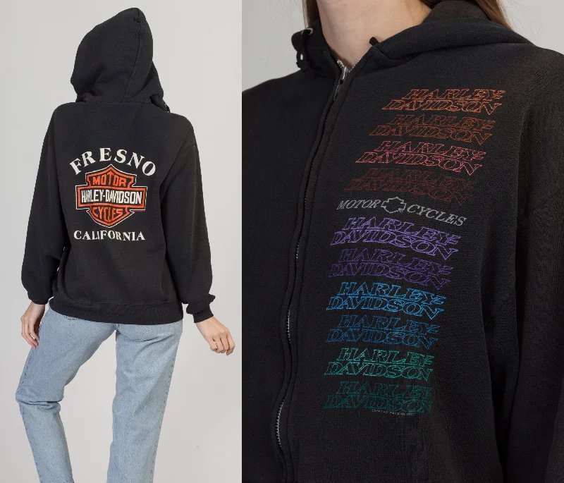 90s Harley Davidson Rainbow Gradient Zip Up Hoodie - Men's Medium, Women's Large Hoodie with Strings Custom Fit Adjustable