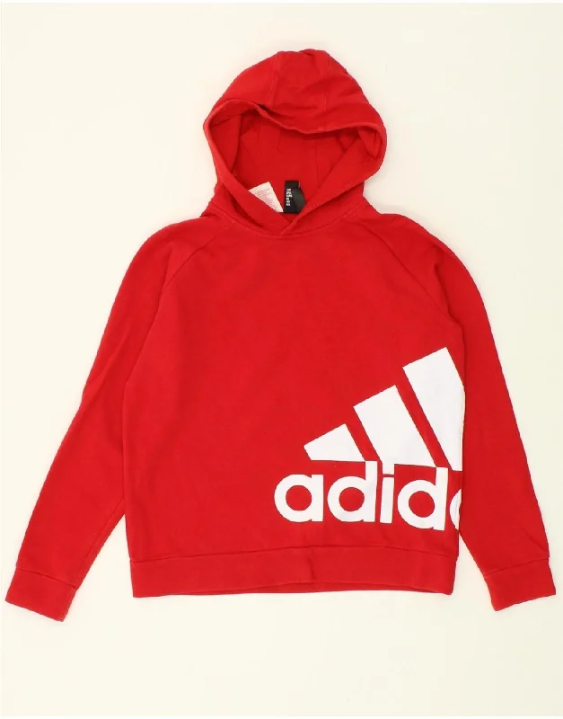 ADIDAS Boys Graphic Hoodie Jumper 13-14 Years Red Cotton Hoodie with Strings Custom Fit Adjustable