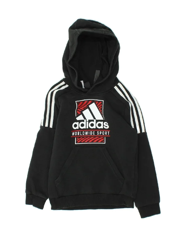 ADIDAS Boys Graphic Hoodie Jumper 7-8 Years Black Cotton Hoodie with Longline Fit Extended Stylish