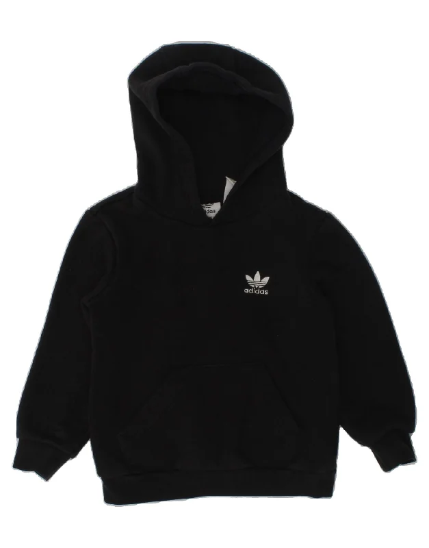 ADIDAS Boys Hoodie Jumper 2-3 Years Black Cotton Hoodie with Hem Raw Edge Edgy Unfinished