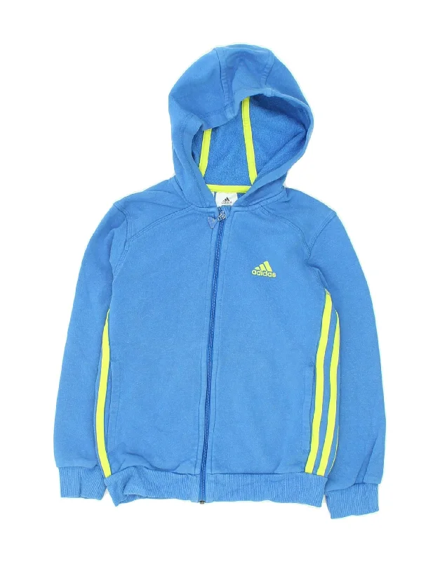 ADIDAS Boys Zip Hoodie Sweater 7-8 Years Blue Cotton Hoodie with Slim Fit Tailored Modern