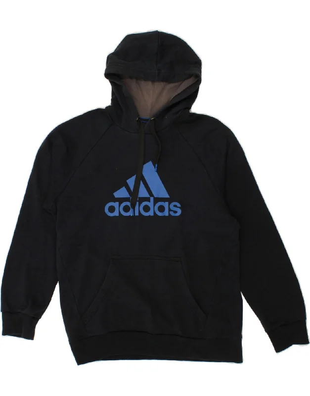 ADIDAS Mens Graphic Hoodie Jumper Medium Navy Blue Cotton Hoodie with Hem Detail Decorative Unique