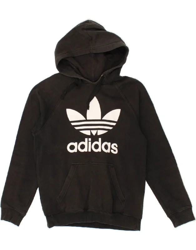 ADIDAS Mens Graphic Hoodie Jumper Small Black Cotton Hoodie with Strings Custom Fit Adjustable