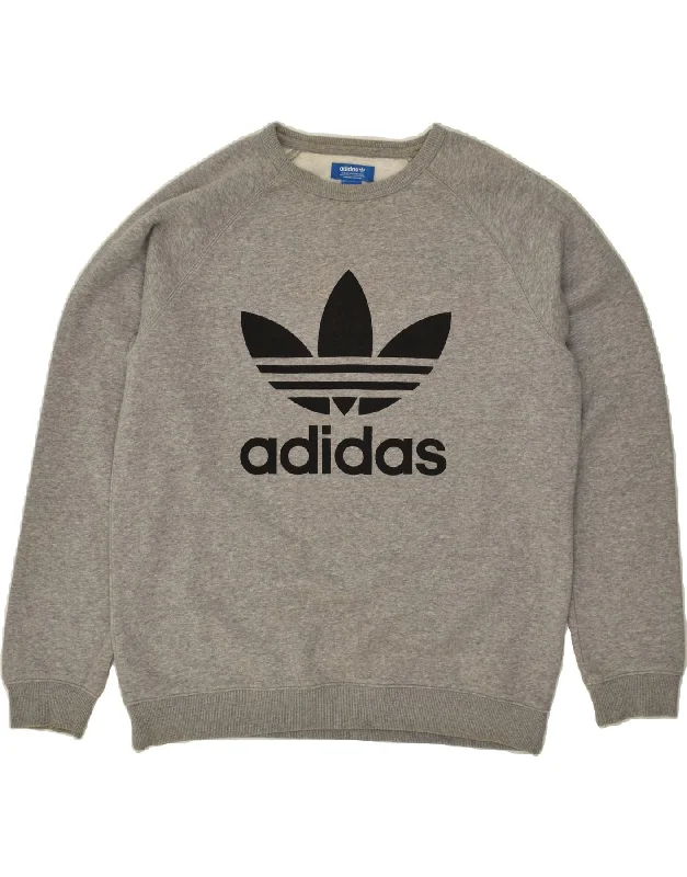 ADIDAS Mens Graphic Sweatshirt Jumper Large Grey Cotton Hoodie with Hidden Zipper Minimalist Clean