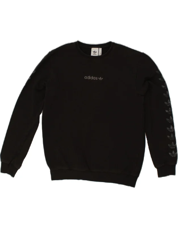 ADIDAS Mens Graphic Sweatshirt Jumper Medium Black Cotton Hoodie with Half-Zip Sporty Casual