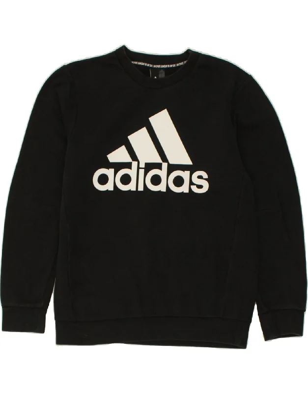 ADIDAS Mens Graphic Sweatshirt Jumper Medium Black Cotton Hoodie with Elastic Cuffs Stretchable Comfortable