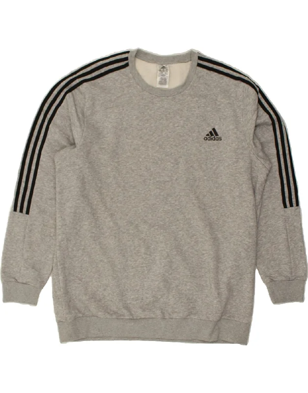 ADIDAS Mens Sweatshirt Jumper 2XL Grey Cotton Hoodie with Monochrome Minimalist Simple