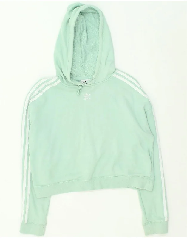 ADIDAS Womens Oversized Crop Hoodie Jumper UK 10 Small Turquoise Cotton Hoodie with Elastic Cuffs Stretchable Comfortable