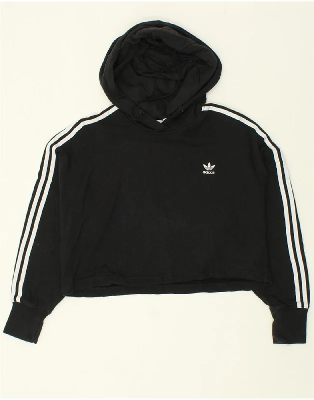 ADIDAS Womens Oversized Crop Hoodie Jumper UK 8 Small  Black Cotton Hoodie with Front Slit Layering Stylish