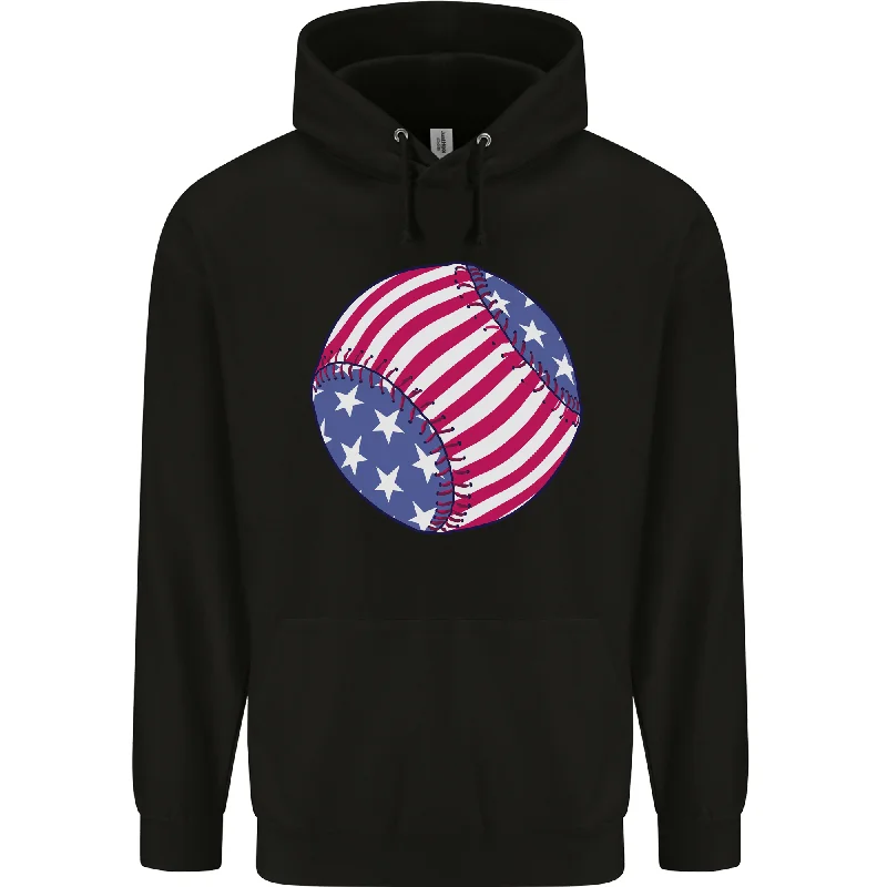 Baseball USA Stars and Stripes American Flag Mens 80% Cotton Hoodie Hoodie with Full-Zip Functional Layering