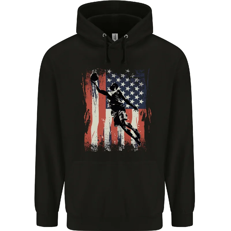 Basketball Player Flag USA America Mens 80% Cotton Hoodie Hoodie with Rhinestones Sparkly Elegant