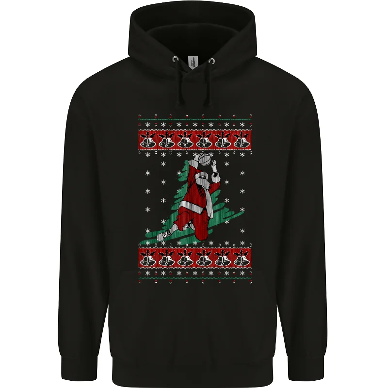 Basketball Santa Player Christmas Funny Mens 80% Cotton Hoodie Hoodie with Turtle Neck Cozy Winter