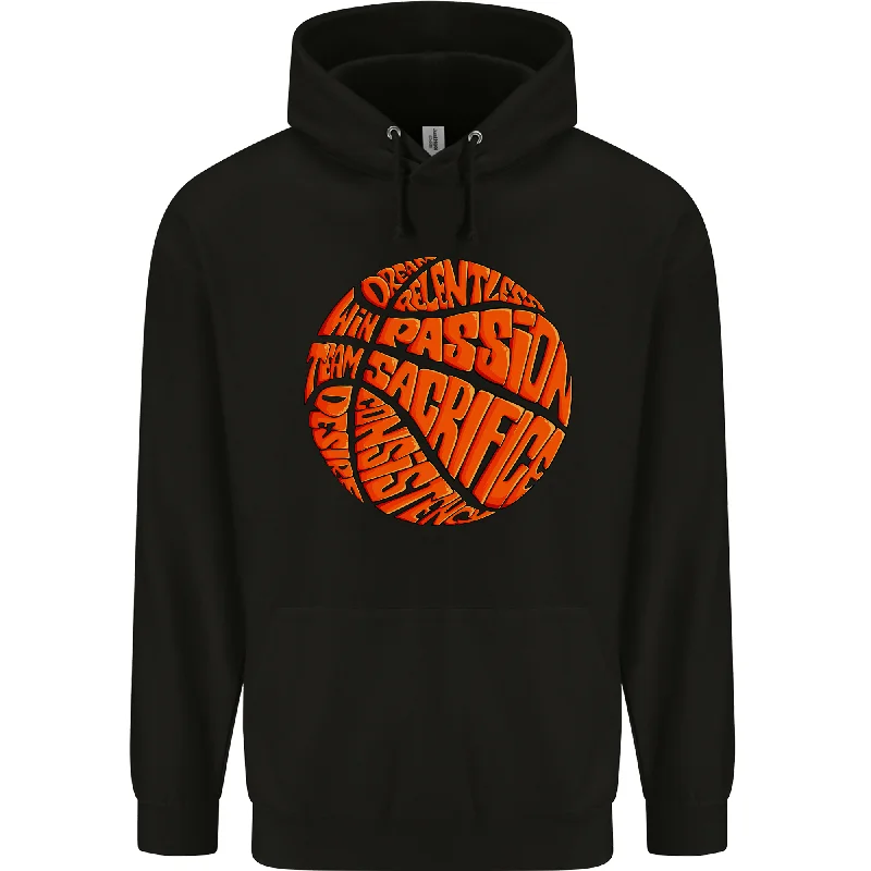 Basketball Word Art Mens 80% Cotton Hoodie Hoodie with Drawstring Waist Adjustable Fitted