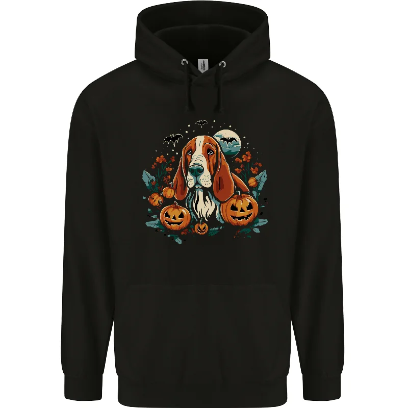 Basset Dog With Pumpkins Halloween Mens 80% Cotton Hoodie Hoodie with Patch Decorative Personalized