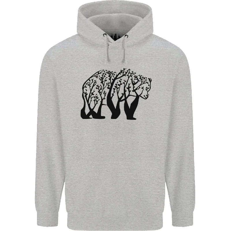Bear Tree Animal Ecology Mens 80% Cotton Hoodie Hoodie with Side Slits Relaxed Casual
