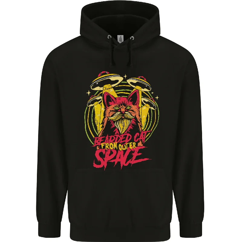 Bearded Cat From Space Outer Aliens UFO Mens 80% Cotton Hoodie Hoodie with Hem Drawcord Adjustable Customizable