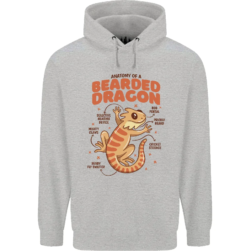 Bearded Dragon Anatomy Lizards, Reptiles, Mens 80% Cotton Hoodie Hoodie with Raw Hem Edgy Unfinished
