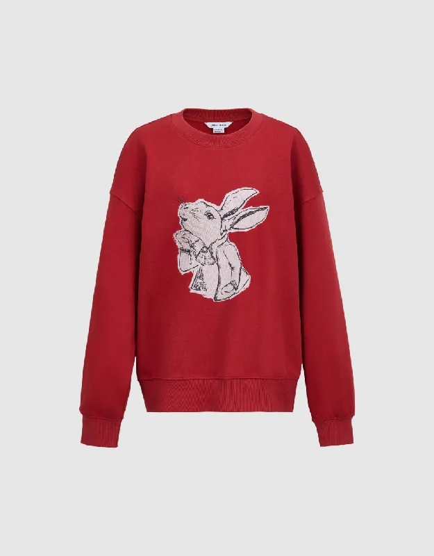 Bunny Print Sweatshirt Hoodie Sweatshirt Pullover