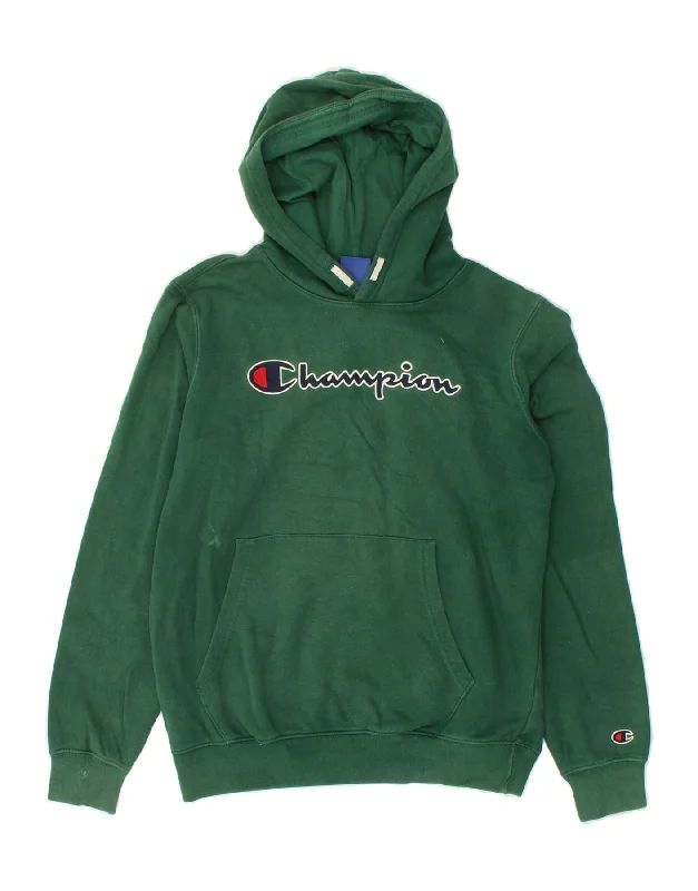 CHAMPION Boys Graphic Hoodie Jumper 15-16 Years 2XL Green Cotton Hoodie Jacket Zipper Layering