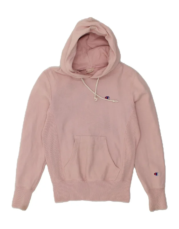 CHAMPION Womens Hoodie Jumper UK 6 XS Pink Cotton Hoodie with Drop Shoulder Relaxed Streetwear