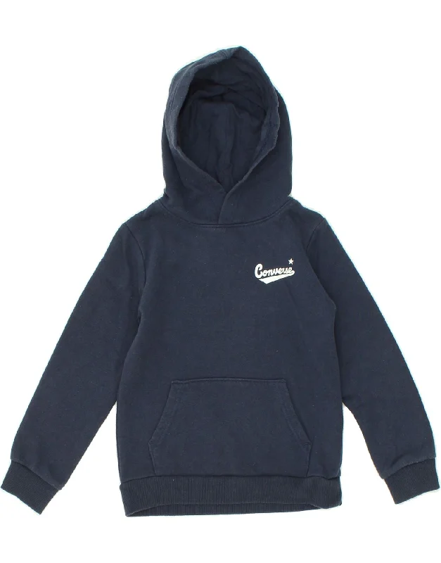 CONVERSE Boys Hoodie Jumper 7-8 Years Navy Blue Cotton Hoodie with High Neck Warm Protective