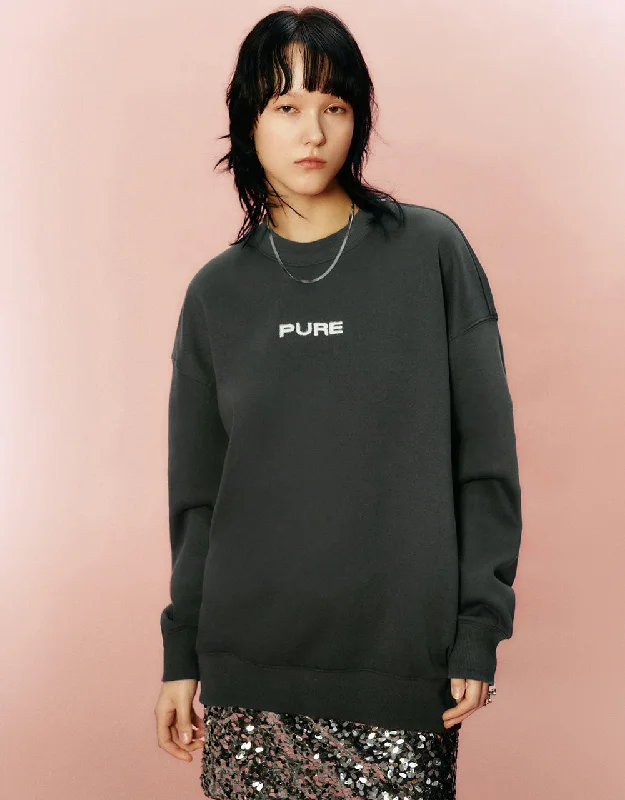 Letter Printed Crew Neck Loose Sweatshirt Hoodie with Mesh Breathable Sporty