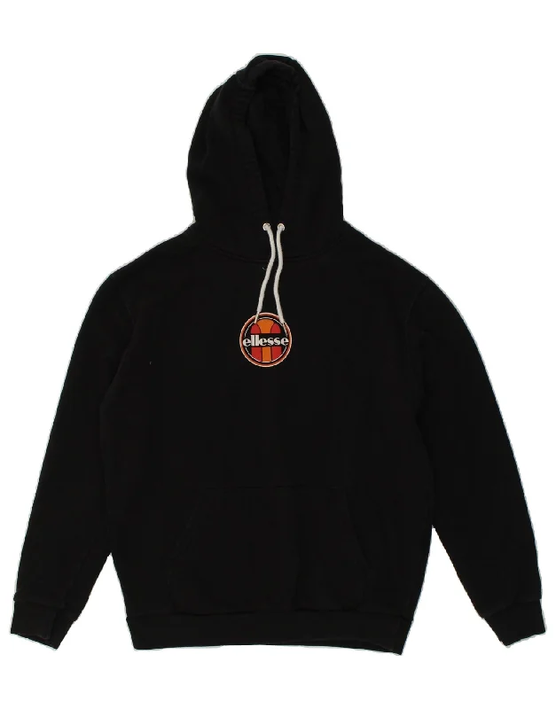 ELLESSE Mens Graphic Hoodie Jumper Medium Black Cotton Hoodie with Elastic Cuffs Stretchable Comfortable
