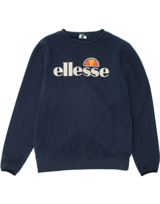 ELLESSE Womens Graphic Sweatshirt Jumper UK 14 Large  Navy Blue Cotton Hoodie with Hood Adjustable Protection