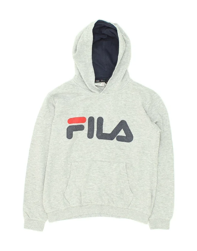 FILA Boys Graphic Hoodie Jumper 11-12 Years Grey Cotton Hoodie with Pocket Utility Practical