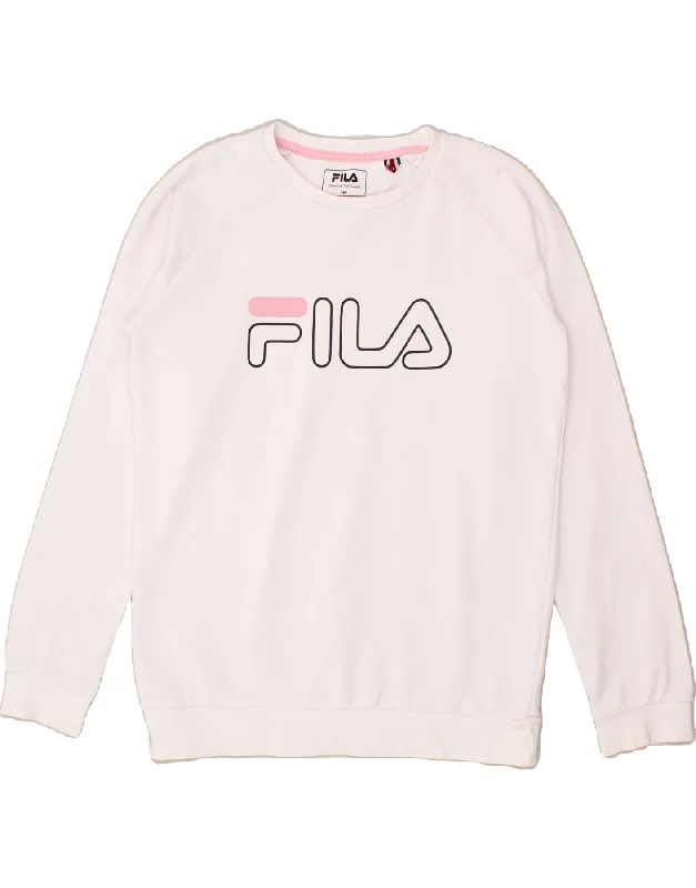 FILA Girls Graphic Sweatshirt Jumper 13-14 Years White Cotton Hoodie with Pocket Utility Practical