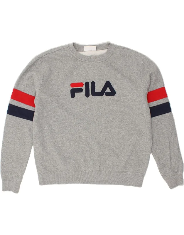 FILA Womens Graphic Sweatshirt Jumper UK 18 XL Grey Cotton Hoodie with Full-Zip Functional Layering