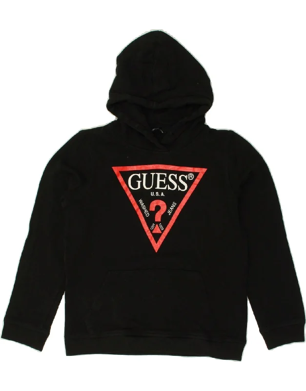 GUESS Boys Graphic Hoodie Jumper 9-10 Years Black Hoodie with Monochrome Minimalist Simple