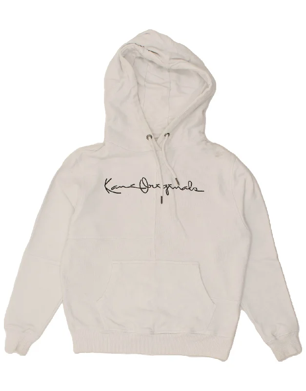 KARL KANI Mens Graphic Hoodie Jumper XS White Cotton Hoodie with Typography Text Message