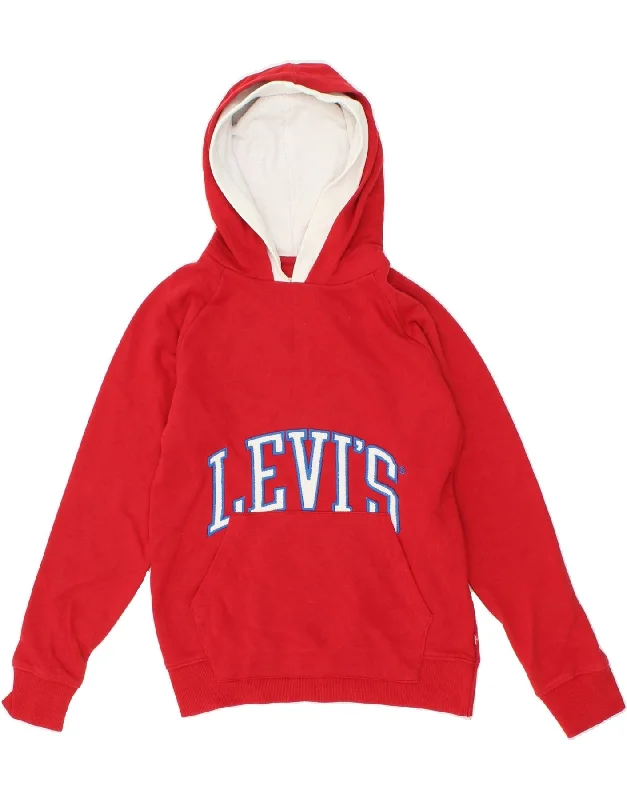 LEVI'S Boys Graphic Hoodie Jumper 15-16 Years Red Cotton Hoodie with Stripes Bold Sporty