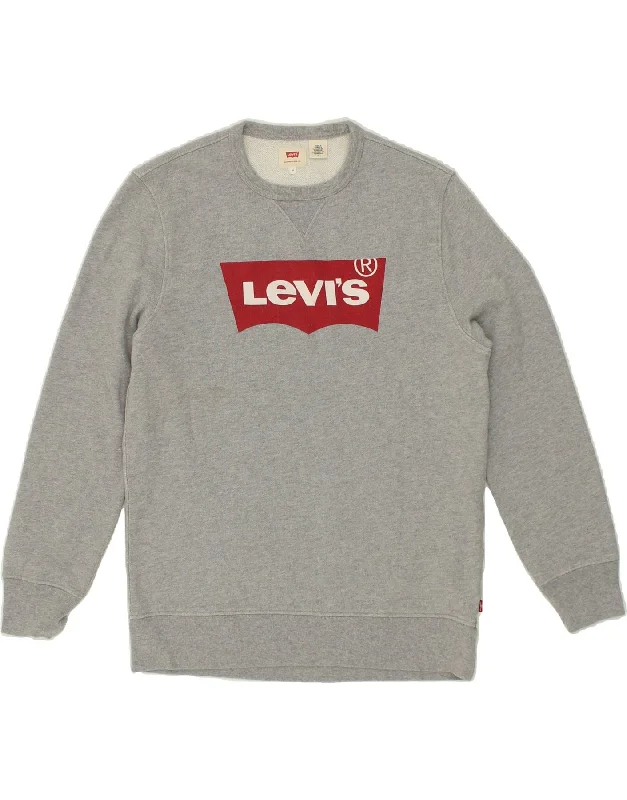 LEVI'S Mens Graphic Sweatshirt Jumper Medium Grey Cotton Hoodie with Back Slit Movement Comfort