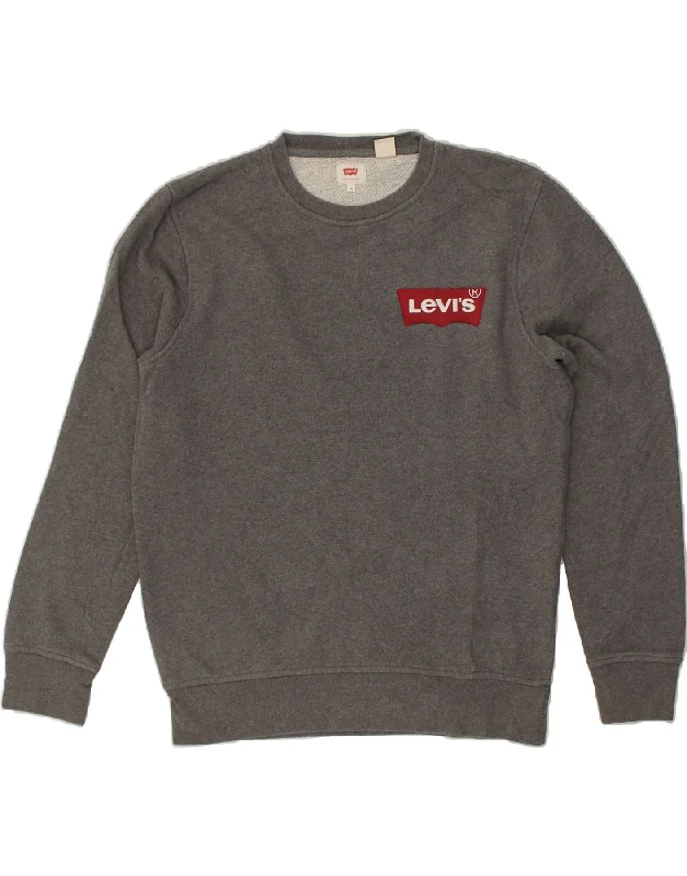 LEVI'S Mens Sweatshirt Jumper Medium Grey Cotton Hoodie with Ribbed Cuffs Snug Fit Comfort