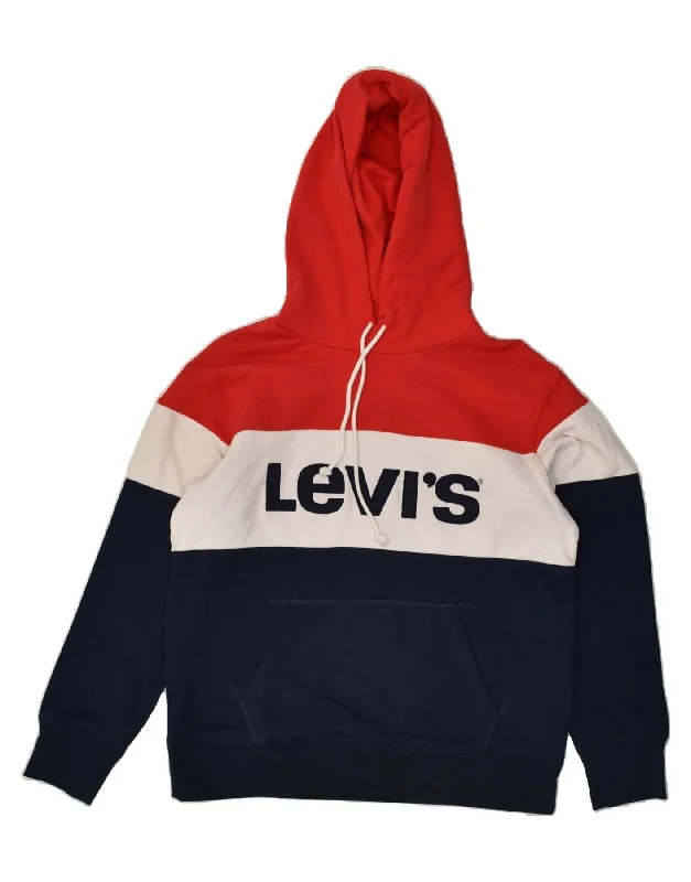 LEVI'S Womens Graphic Hoodie Jumper UK 10 Small Multicoloured Colourblock Hoodie with Tied Waist Feminine Flattering