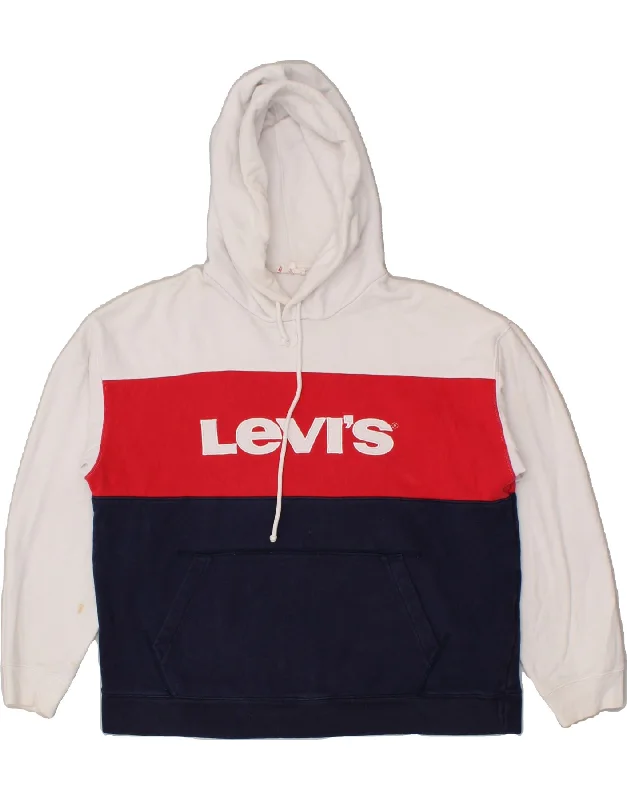 LEVI'S Womens Oversized Graphic Hoodie Jumper UK 16 Large Multicoloured Hoodie with Batwing Sleeves Loose Dramatic