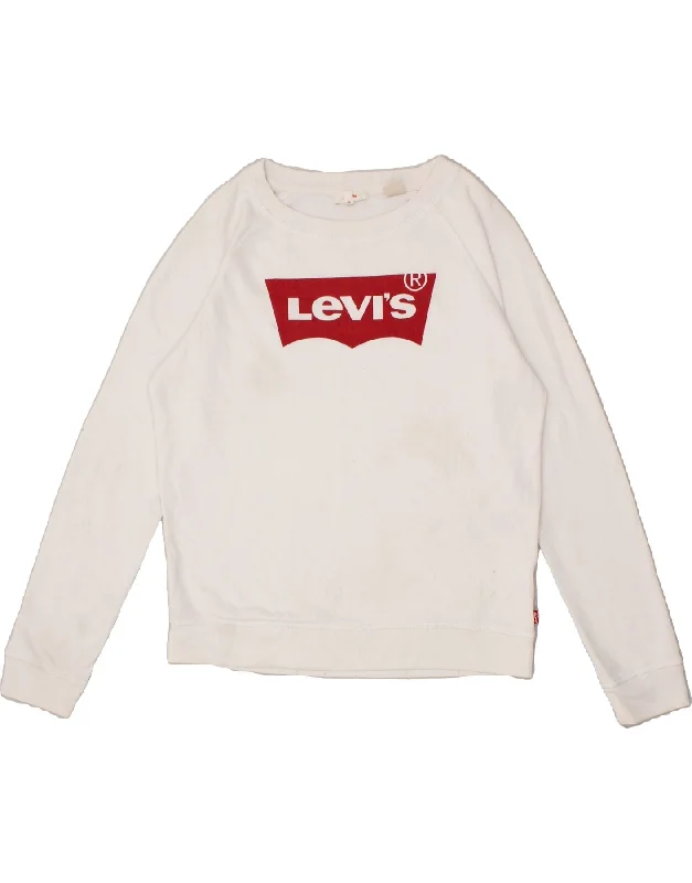 LEVI'S Womens Oversized Graphic Sweatshirt Jumper UK 10 Small White Cotton Hoodie with Illustration Artistic Creative