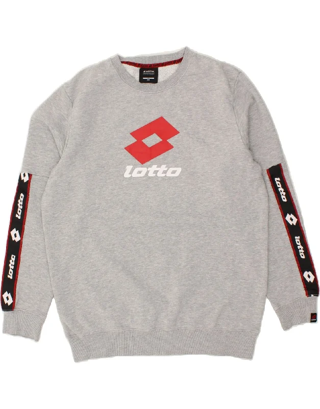 LOTTO Mens Graphic Sweatshirt Jumper 2XL Grey Cotton Hoodie Crop Top Short Trendy