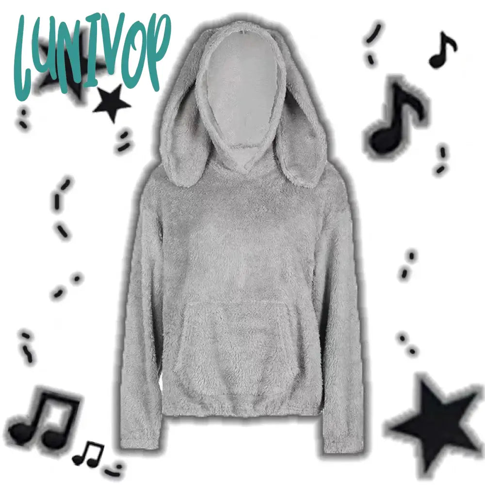 Lunivop Kawaii Rabbit Ears Hoodies for Women Winter Fleece Warm Loose Hooded Harajuku Y2K Casual Pullover Coat Cute Sweet Girls Jacket Hoodie with Embroidery Detailed Premium