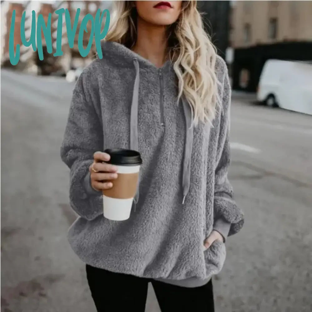 Lunivop Winter Women Sherpa Hoodies Oversized Fleece Hooded Pullover Loose Fluffy Coat Warm Streetwear Hoodies Hoodie with Magnetic Closure Innovative Modern