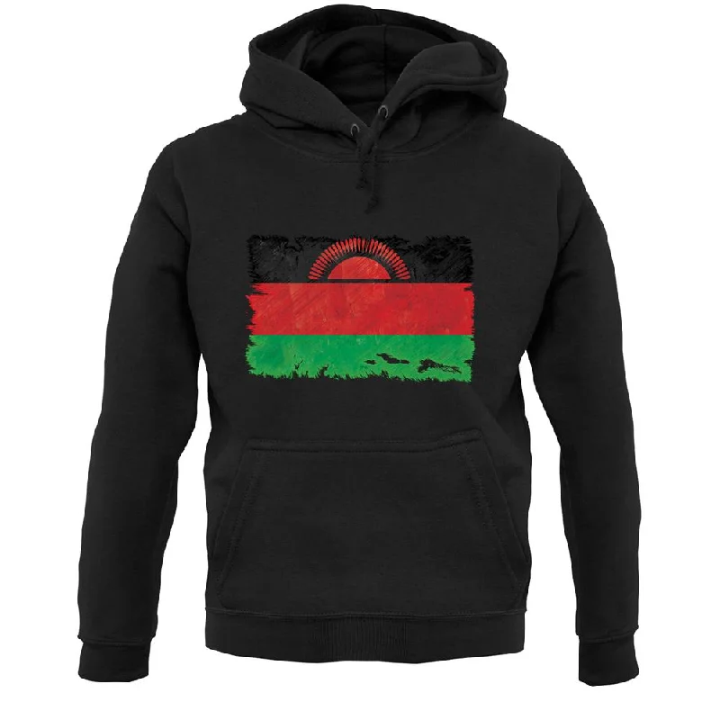 Malawi Grunge Style Flag Unisex Hoodie Hoodie with Hidden Zipper Minimalist Clean