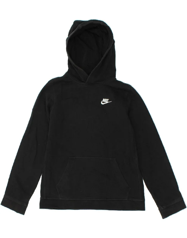 NIKE Boys Hoodie Jumper 13-14 Years XL Black Cotton Hoodie with Emblem Brand Identity