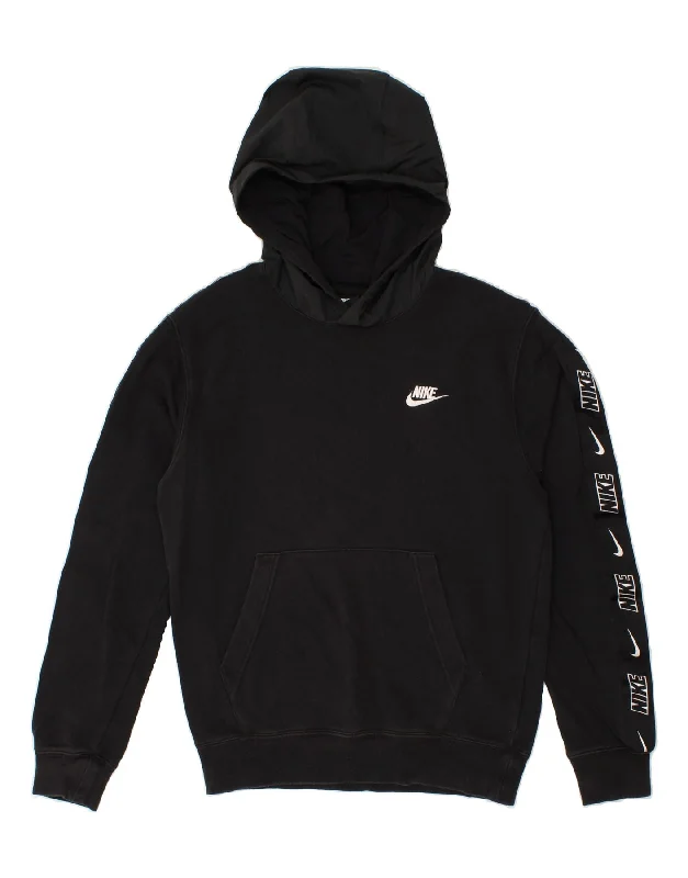 NIKE Mens Graphic Hoodie Jumper XS Black Cotton Hoodie with Emblem Brand Identity