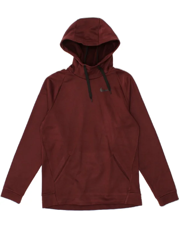 NIKE Mens Hoodie Jumper Small Maroon Polyester Hoodie with Hem Patch Decorative Personalized