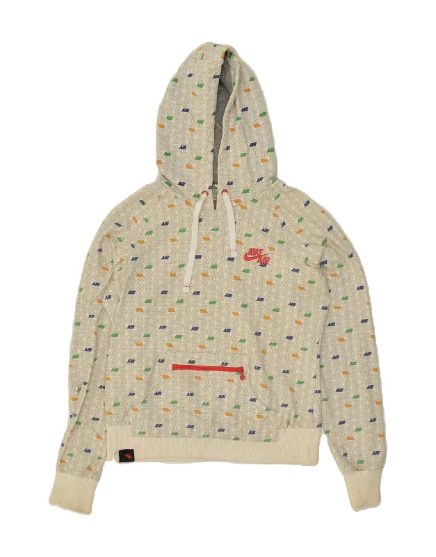 NIKE Womens Abstract Pattern Graphic Hoodie Jumper UK 10/12 Medium Beige Hoodie with Patch Decorative Personalized