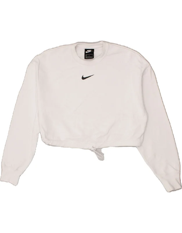 NIKE Womens Oversized Crop Graphic Sweatshirt Jumper UK 14 Medium White Hoodie with Gradient Ombre Colorful