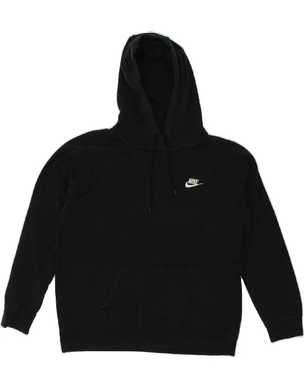 NIKE Womens Oversized Hoodie Jumper UK 16 Large Black Cotton Hoodie with Drawstring Waist Adjustable Fitted