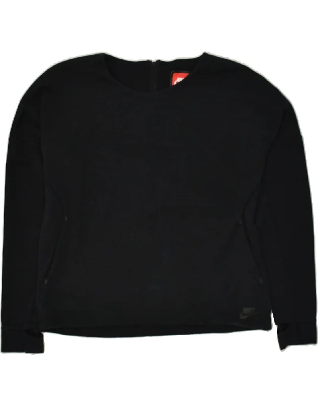 NIKE Womens Sweatshirt Jumper UK 16 Large Black Cotton Cotton Hoodie Fleece Lining Warmth